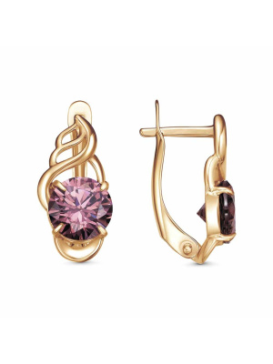 Серьги бижутерия, покрытие - золочение, вставка - фианит (недрагоценный камень)