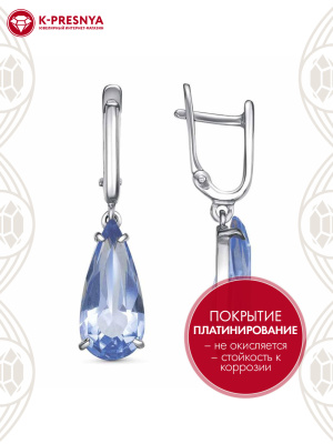 Серьги серебро 925 пробы, покрытие - платинирование, вставка - стекло ювелирное собственной огранки