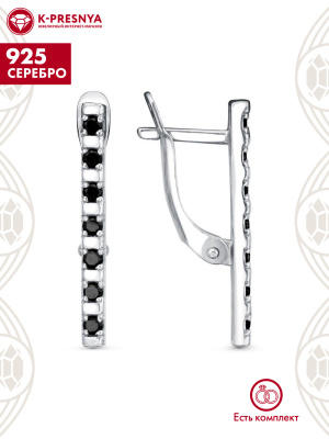 Серьги серебро 925 пробы, покрытие - родирование, вставка - фианит (недрагоценный камень)