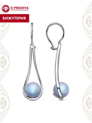 Серьги бижутерия, покрытие - платинирование, вставка - имитация жемчуга