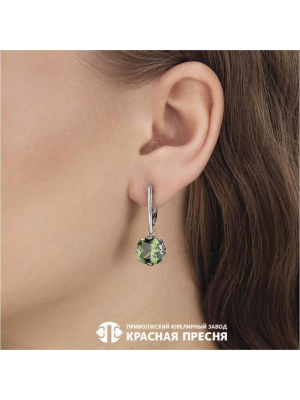 Серьги серебро 925 пробы, покрытие - родирование, вставка - фианит (недрагоценный камень)