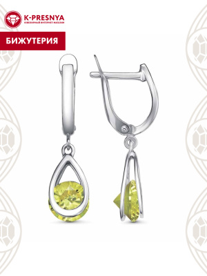 Серьги бижутерия, покрытие - платинирование, вставка - фианит (недрагоценный камень)