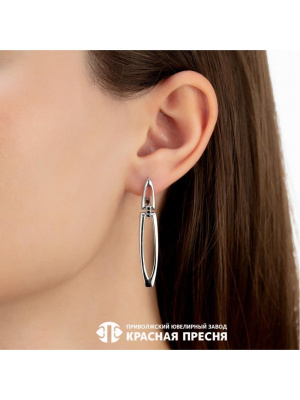 Серьги серебро 925 пробы, покрытие - платинирование, вставка - фианит (недрагоценный камень)