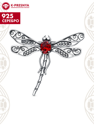 Брошь серебро 925 пробы, покрытие - оксидирование, вставка - фианит (недрагоценный камень)