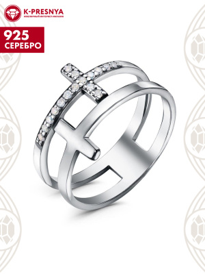 Кольцо серебро 925 пробы, покрытие - родирование, вставка - фианит (недрагоценный камень)