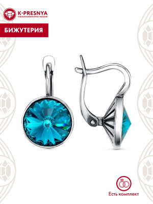 Серьги бижутерия, покрытие - серебрение с оксидированием, вставка - стекло ювелирное preciosa