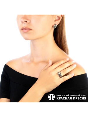 Серьги серебро 925 пробы, покрытие - оксидирование, вставка - культивированный жемчуг