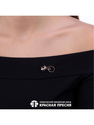 Брошь серебро 925 пробы, покрытие - золочение, вставка - фианит (недрагоценный камень)
