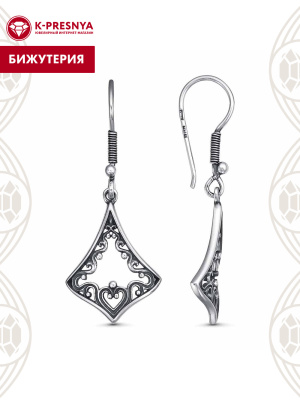 Серьги бижутерия, покрытие - серебрение с оксидированием, без вставок