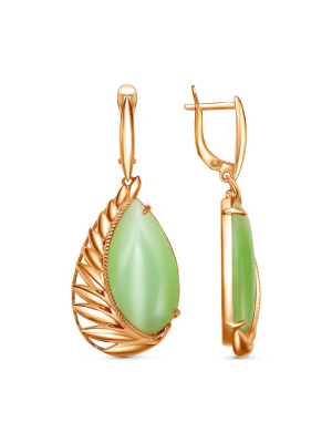 Серьги бижутерия, покрытие - золочение, вставка - искусственный кошачий глаз