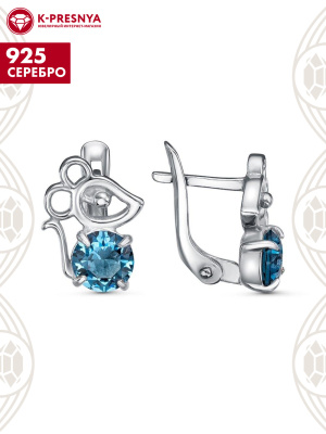 Серьги серебро 925 пробы, покрытие - платинирование, вставка - искусственная шпинель