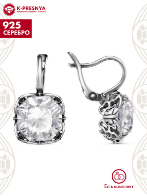 Серьги серебро 925 пробы, покрытие - оксидирование, вставка - фианит собственной огранки (недрагоценный камень)