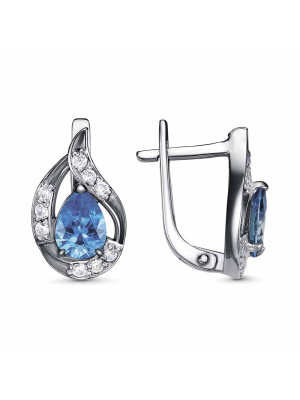 Серьги серебро 925 пробы, покрытие - оксидирование, вставка - фианит (недрагоценный камень)