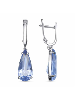 Серьги серебро 925 пробы, покрытие - платинирование, вставка - стекло ювелирное собственной огранки