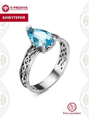 Кольцо бижутерия, покрытие - серебрение с оксидированием, вставка - фианит (недрагоценный камень)