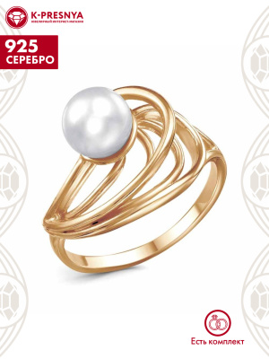 Кольцо серебро 925 пробы, покрытие - золочение, вставка - культивированный жемчуг