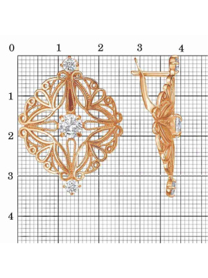 Серьги бижутерия, покрытие - золочение, вставка - фианит (недрагоценный камень)