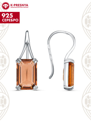 Серьги серебро 925 пробы, покрытие - родирование, вставка - топаз (искусственный)