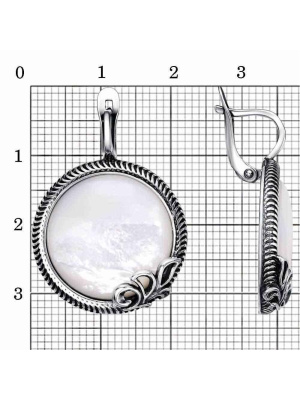 Серьги бижутерия, покрытие - серебрение с оксидированием, вставка - перламутр