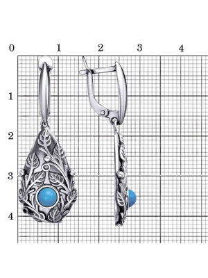 Серьги бижутерия, покрытие - серебрение с оксидированием, вставка - искусственная бирюза