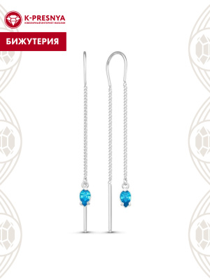 Серьги бижутерия, покрытие - серебрение, вставка - фианит (недрагоценный камень)