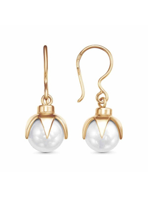 Серьги серебро 925 пробы, покрытие - золочение, вставка - имитация жемчуга