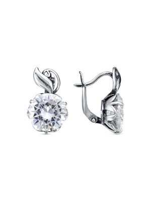 Серьги серебро 925 пробы, покрытие - оксидирование, вставка - фианит (недрагоценный камень)