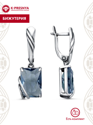 Серьги бижутерия, покрытие - серебрение с оксидированием, вставка - стекло ювелирное собственной огранки