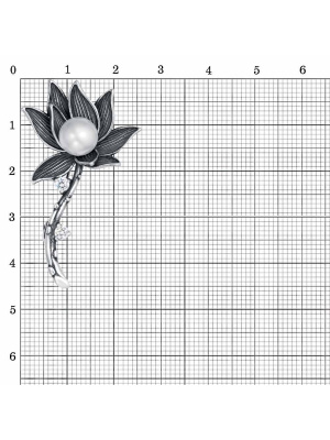 Брошь серебро 925 пробы, покрытие - оксидирование, вставка - имитация жемчуга, фианит (недрагоценный камень)