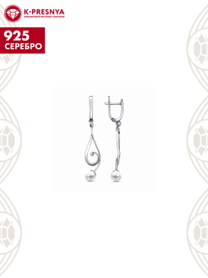 Серьги серебро 925 пробы, покрытие - платинирование, вставка - имитация жемчуга