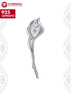 Брошь серебро 925 пробы, покрытие - оксидирование, вставка - фианит (недрагоценный камень)