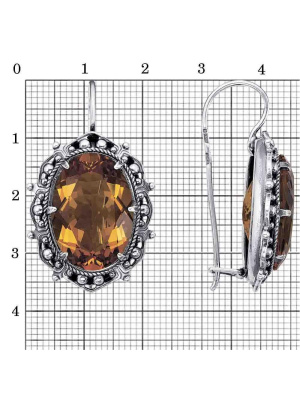 Серьги серебро 925 пробы, покрытие - оксидирование, вставка - искусственный султанит