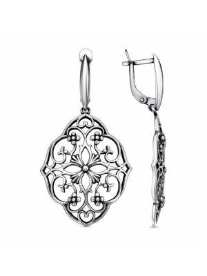 Серьги бижутерия, покрытие - серебрение с оксидированием, без вставок