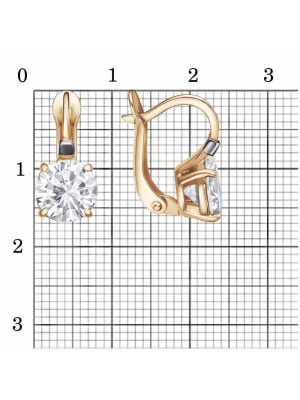 Серьги серебро 925 пробы, покрытие - золочение, выборочное родирование, вставка - фианит (недрагоценный камень)