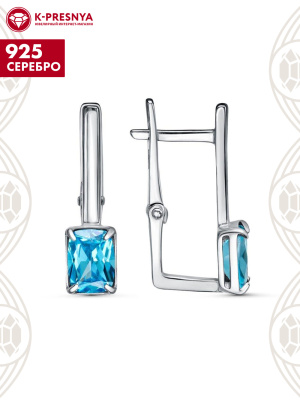 Серьги серебро 925 пробы, покрытие - платинирование, вставка - фианит (недрагоценный камень)