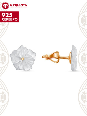 Серьги серебро 925 пробы, покрытие - золочение, вставка - перламутр