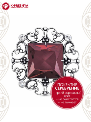 Брошь бижутерия, покрытие - серебрение с оксидированием