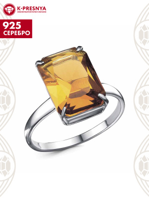 Кольцо серебро 925 пробы, покрытие - родирование, вставка - искусственный топаз