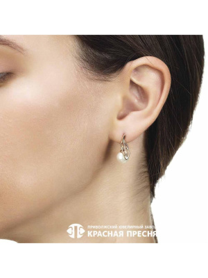 Серьги серебро 925 пробы, покрытие - золочение, вставка - имитация жемчуга