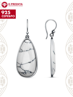 Серьги серебро 925 пробы, покрытие - оксидирование, вставка - искусственный таулит
