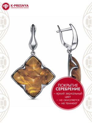 Серьги бижутерия, покрытие - серебрение с оксидированием, вставка - стекло ювелирное собственной огранки