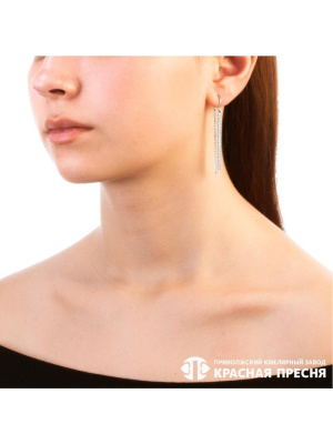 Серьги серебро 925 пробы, покрытие - родирование, вставка - фианит (недрагоценный камень)