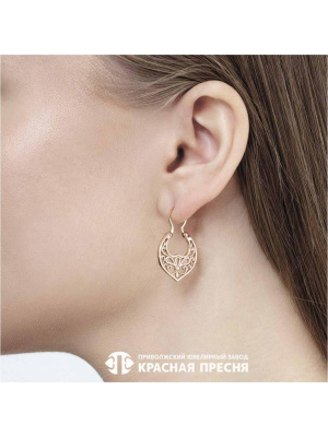 Серьги серебро 925 пробы, покрытие - золочение, без вставок