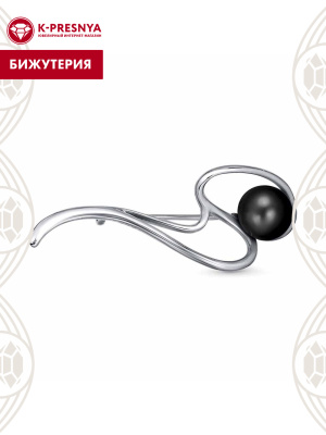 Брошь бижутерия, покрытие - платинирование, вставка - культивированный жемчуг