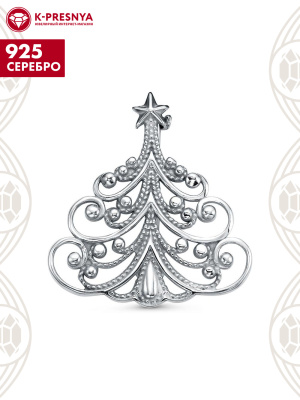 Брошь серебро 925 пробы, покрытие - родирование, без вставок