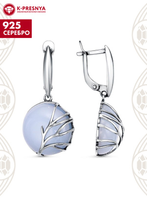 Серьги серебро 925 пробы, покрытие - оксидирование, вставка - искусственный агат белый