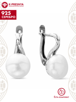 Серьги серебро 925 пробы, покрытие - оксидирование, вставка - культивированный жемчуг