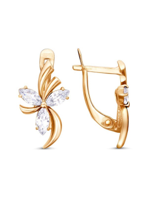 Серьги серебро 925 пробы, покрытие - золочение, вставка - фианит (недрагоценный камень)