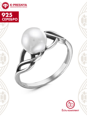 Кольцо серебро 925 пробы, покрытие - оксидирование, вставка - имитация жемчуга