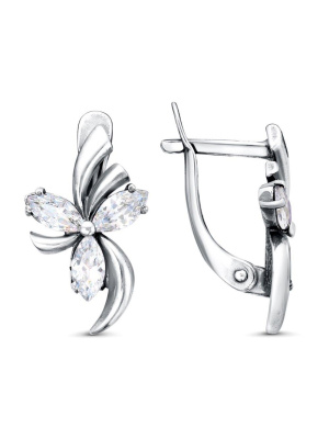 Серьги бижутерия, покрытие - серебрение с оксидированием, вставка - фианит (недрагоценный камень)